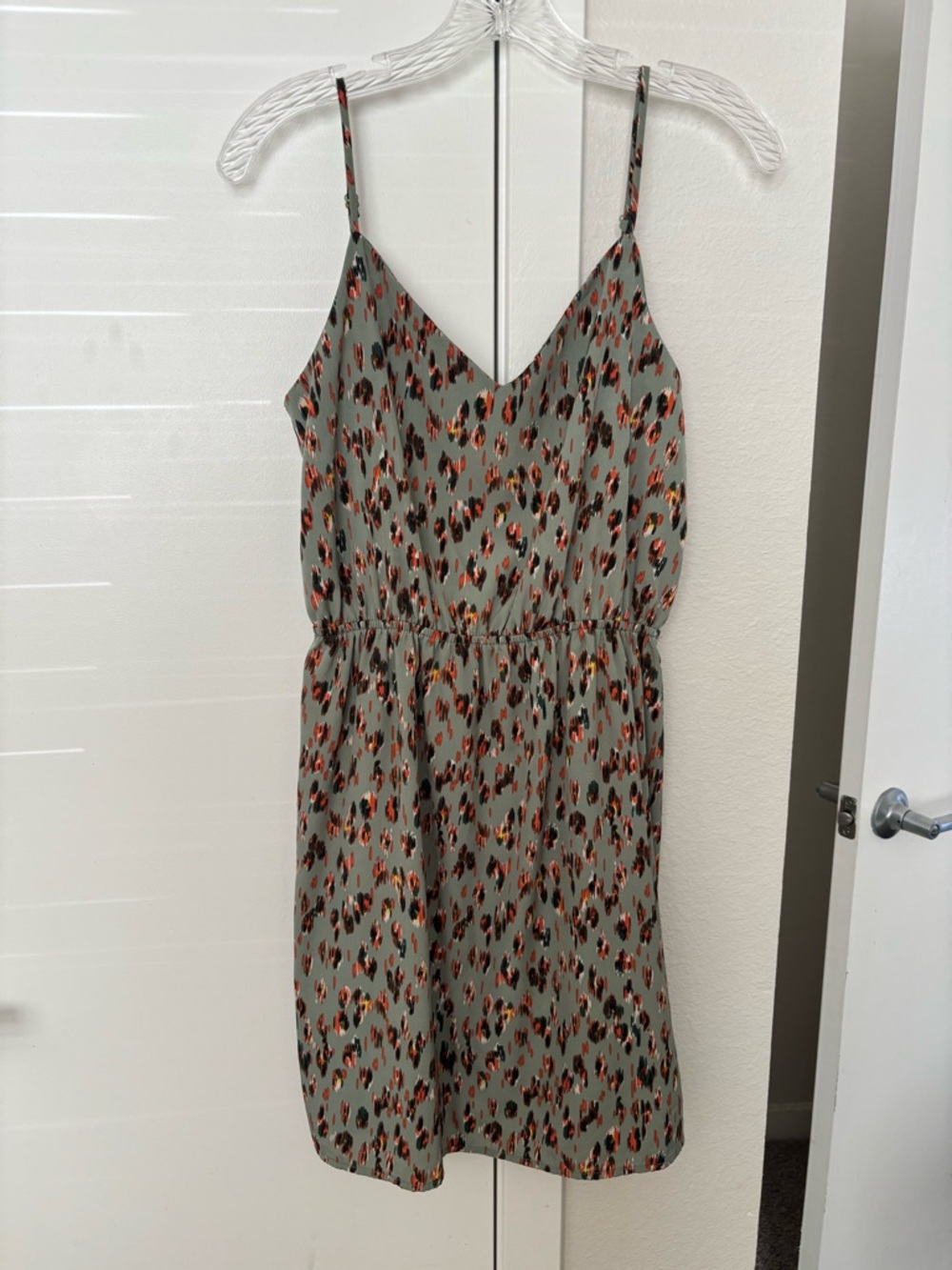 Soprano Sage Green Spaghetti Strap Mini Dress with Multicolor Print